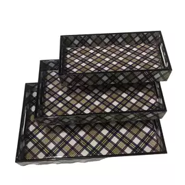 Rechteckiges Serviertablett aus MDF mit Karomuster, mehrfarbig, 3er-Set