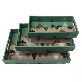 Rechteckiges, mehrfarbiges Serviertablett aus MDF mit geometrischem Aufdruck, 3er-Set