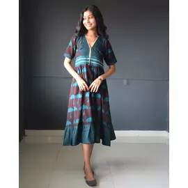 Anokhi Brown Bagh Print Klänning stil Bomull Kurta Byxa Set för kvinnor