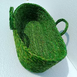 Vibrant Green Sabai Grass Basket | Eco-Friendly Woven Storage with Handles | Handmade Organizer Tote