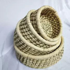 Seagrass round storage box with 3 - storage for home organization Gift Basket