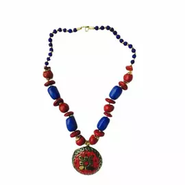 Handgjorda antika hartspärlor och metallhalsband