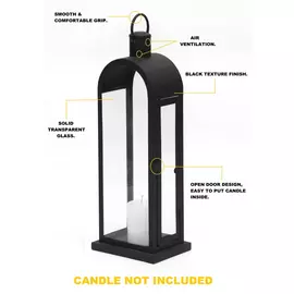 Farol de vela de metal modesto con textura negra hecho a mano