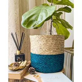 Dual color Sabai grass planter- Natural & Royal Blue & Maroon