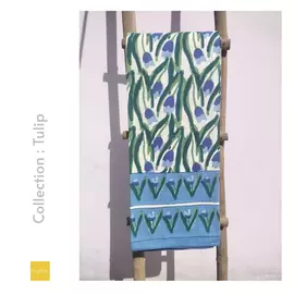 Drap de lit double imprimé tulipe bleue