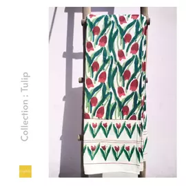 Drap de lit double en coton imprimé tulipe rouge