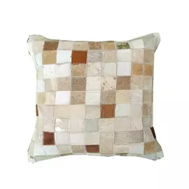 Kissenbezug aus bedrucktem Leder in Weiß und Braun