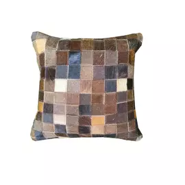 Braunes Lederkissen mit quadratischem Aufdruck