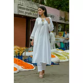 Bela - Ensemble Kurta en coton doux blanc