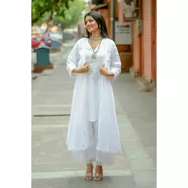 Ketaki - Ensemble kurta blanc en coton doux avec boléro superposé