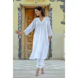 Chaandni - Ensemble Kurta Coord en coton doux blanc