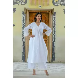 Mogra - Ensemble Kurta en coton doux blanc