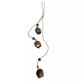 Conjunto de 3 campanas rústicas antiguas de oro con cuentas de vidrio.