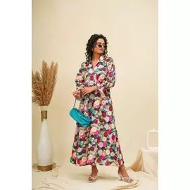 Multicoloured Floral Kaftan Style Shirt Dress