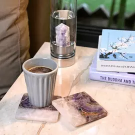 Untersetzer aus Amethyst und Rosenquarz