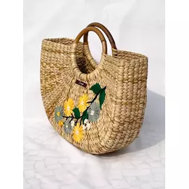 Gul blommig kantväska med broderad Kauna