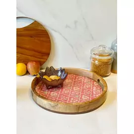 Pink & white color round shape handmade tray