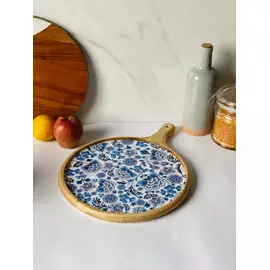 Blue & white round shape handmade platter
