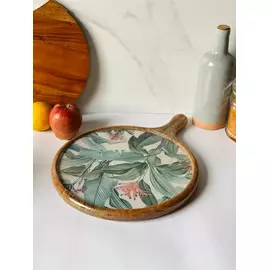 White & blue color wooden platter
