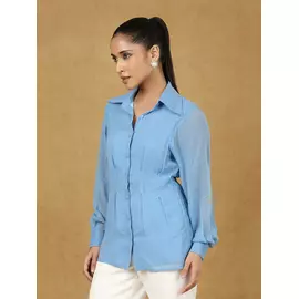 Blue Solid Darted Shirt