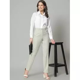 Slim Fit Poly Cotton Mid Waist Formell Byxa - Sage Green