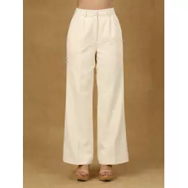 Ivory plisserad byxa med vida ben
