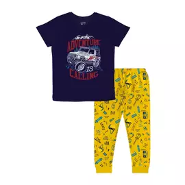 Conjunto de camiseta de manga corta y pantalón de algodón para niños Minicult - Azul y amarillo