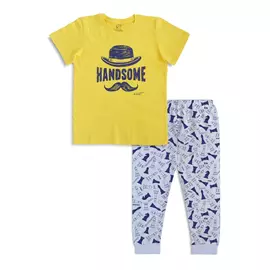 Conjunto de camiseta de media manga y pantalón de algodón para niños Minicult - Amarillo