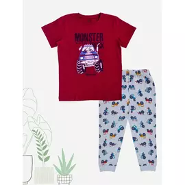 Conjunto de camiseta de media manga y pantalón de algodón para niños Minicult, color granate
