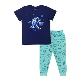 Conjunto de camiseta de media manga y pantalón de algodón para niños Minicult - Azul agua