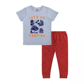 Conjunto de camiseta de media manga y pantalón de algodón para niños Minicult - Gris Rojo