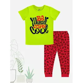 Conjunto de camiseta de manga corta y pantalón de algodón para niños Minicult (verde florocent)