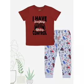 Conjunto de camiseta de media manga y pantalón de algodón para niños Minicult - Gris granate