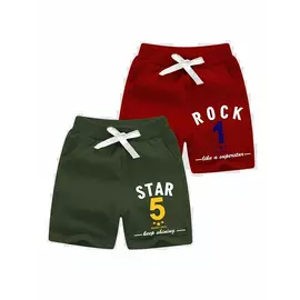 Minicult bomullsshorts för pojkar med fickor och dragsko (paket med 2) Röd