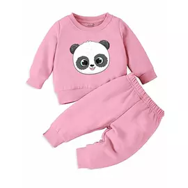 Minikult bomull Barn Koordinerad sweatshirt och byxa set med karaktärstryck (PANDA PINK)(Förpackning med 1)