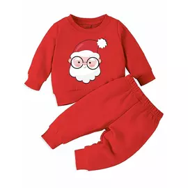 Minikult bomull Barn koordinerad sweatshirt och byxa set med karaktärstryck (SANTA RED)(Förpackning med 1)