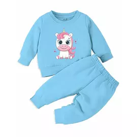 Minikult bomull Barn koordinerad sweatshirt och byxa set med karaktärstryck (ENHÖRNING BLÅ)(Förpackning med 1)