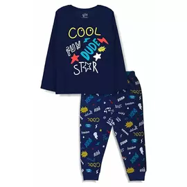 Camiseta de manga larga y pijama de algodón Minicult con bonitos estampados (paquete de 1) Azul oscuro