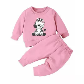 Minikult bomull Barn Koordinerad sweatshirt och byxa set med karaktärstryck (ZEBRA PINK)(Pack of 1)
