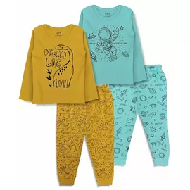 Camiseta de manga larga y pijama de algodón Minicult con bonitos estampados (paquete de 2) - Amarillo