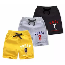 Minicult bomulls Loopkint pojkshorts med dragsko och fickor (3-pack) (gul, svart, grå)