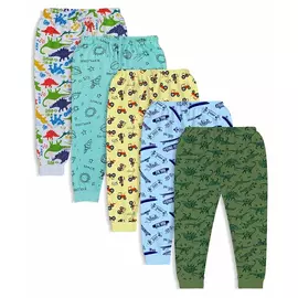 Pijama de algodón Minicult de tamaño normal con colores brillantes y estampados divertidos por todas partes para niños y niñas, paquete de 5 pijamas verdes
