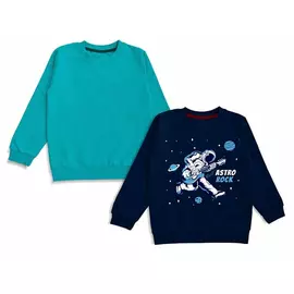 Minicult T-shirts i bomull med helärm för pojkar och flickor (paket med 2)-marinblå och cyan