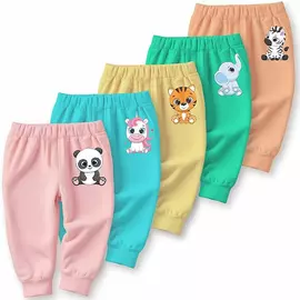 Pyjamasbyxor i minikult bomull med överallt tryck för pojkar och flickor (flerfärgade mönster)(vanlig passform)(5-pack) Rosa
