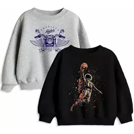 Minikult-tröjor med bomullstryck för pojkar och flickor Idealiska för ljus vinter (paket med 2)-svart