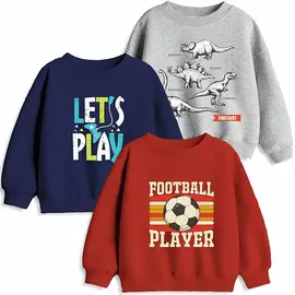 Minicult helärmad tröja för barn med roliga tryck-dinosaurie (paket med 3)