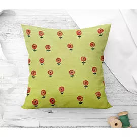 Funda de cojín de tela de algodón con diseño de flores pintadas a mano y bordado Kantha