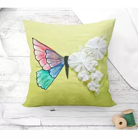 Cojín de algodón verde pistacho hecho a mano con diseño de pájaro Kantha