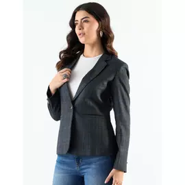 Klassisk blå rutig kavaj med krage