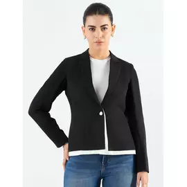 Svart och vit skiktad strukturerad kavaj